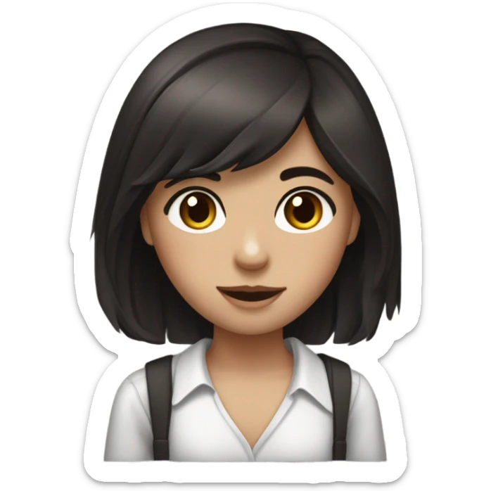 Dark brown hair wavish straight hair medium length black eyes girl black ribbed small shirt  sticker