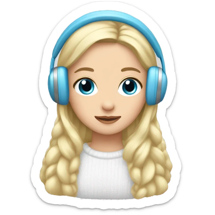 long blonde hair blue eyed girl wearing winter white earmuffs sticker