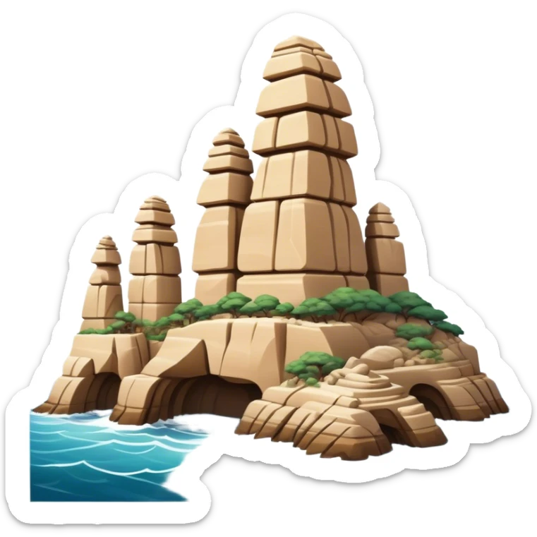 Cinematic Realistic Raouche Rocks Landmark Emoji, depicted with dramatic natural rock formations along the Beirut coastline rendered with intricate detail and dynamic natural lighting. sticker