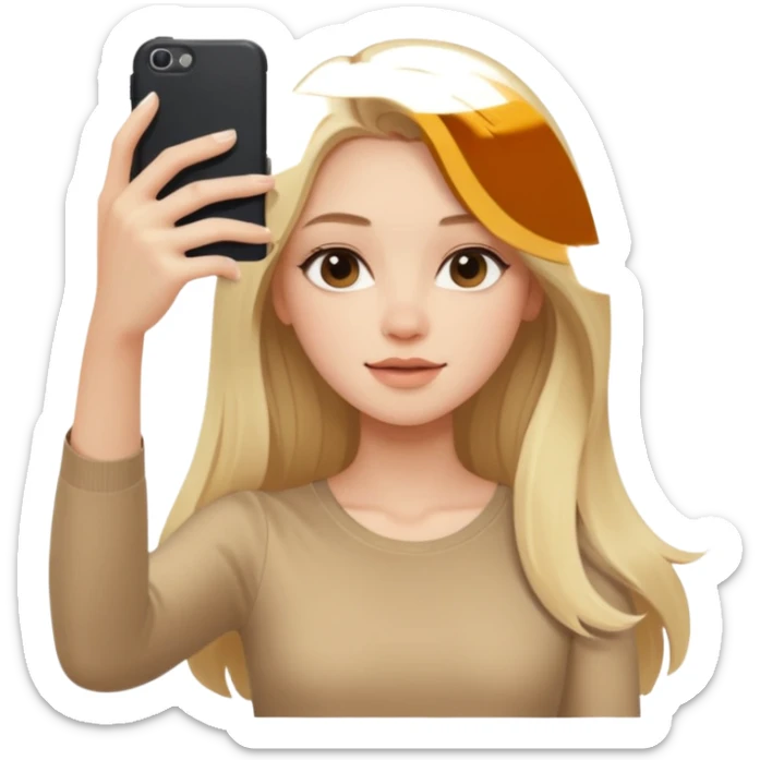  beautiful pale blonde girl with long hair taking selfie in beige top sticker