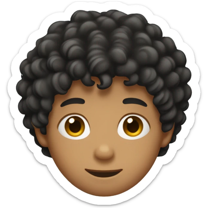 apple emoji style, a boy with black curly hair, tanned skin and with a blue top sticker