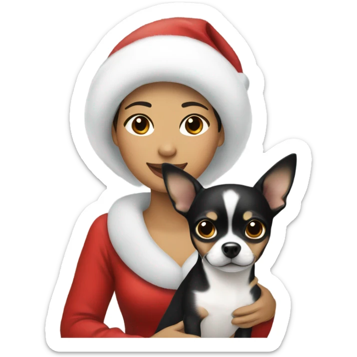 Christmas Filipino lady with Christmas black and white chihuahua  sticker