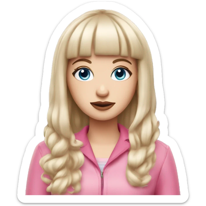 Beautiful Brunette blue eyed white girl with bangs pink outfit and she has a cbd blunt in her hand  sticker