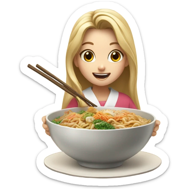  Blonde long hair girl eating Korean food sticker