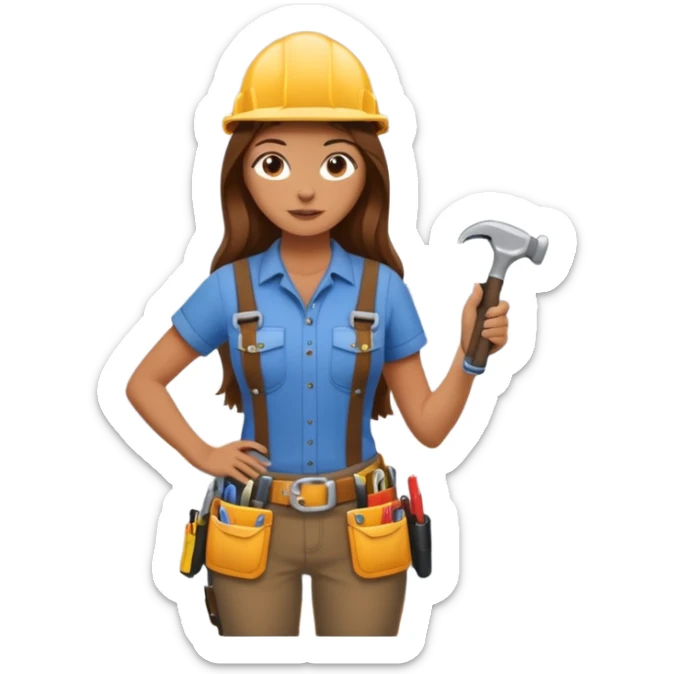 beautiful girl with long brown hair constructing new lounge room area with flat screen tv and couch sticker