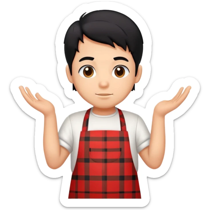 big boy with black hair all up, wearing a white and red plaid apron sticker