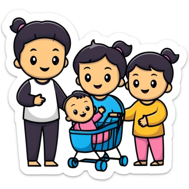 Mom dad twin babies (girl and boy) and a toddler (girl) happy family  sticker