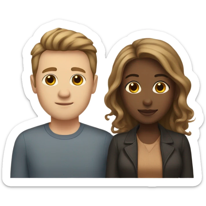 interracial couple with mixed race woman and white man with brown hair sticker