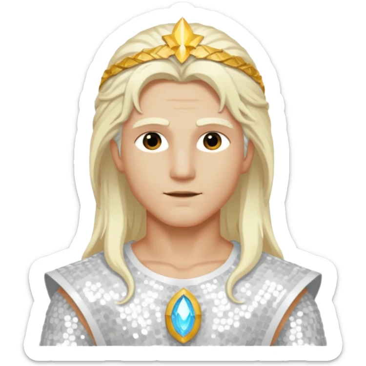 Apollo, God of Light from Gods and Goddesses with long white blonde hair, white sequin outfit sticker