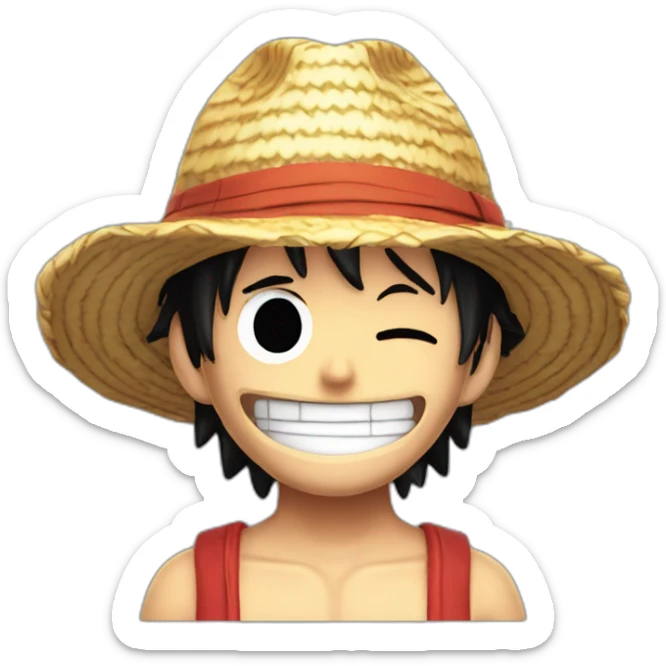 Luffy with his straw hat and his scar at the bottom of the right eye smiling with closed eyes sticker