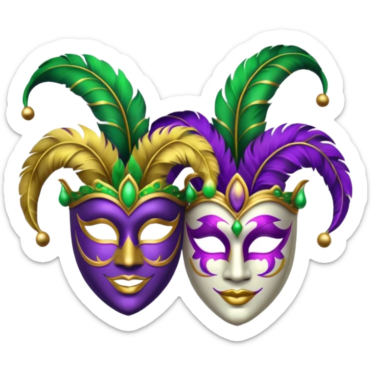 2 jesters masks for mardi gras in purple gold and green like this emoji : 🎭 sticker