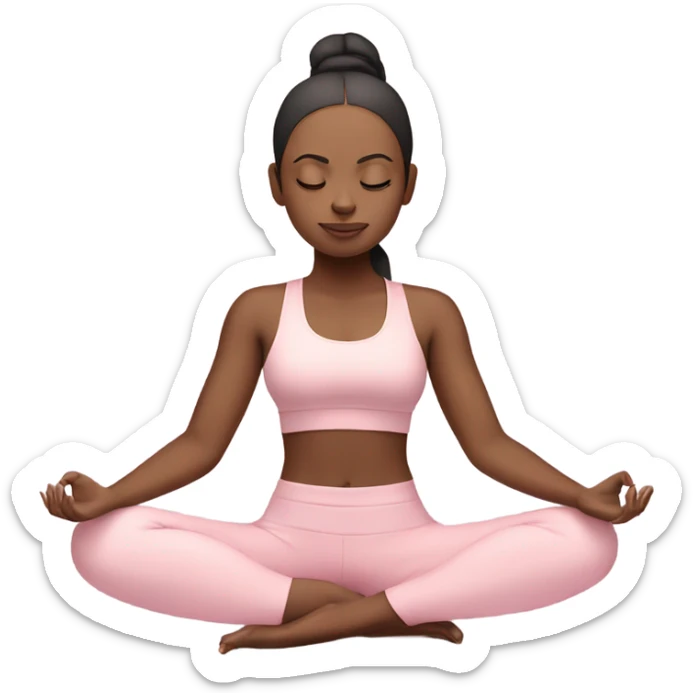 eyes closed emoji face girl in lotus pose wearing a pastel pink yoga set  sticker