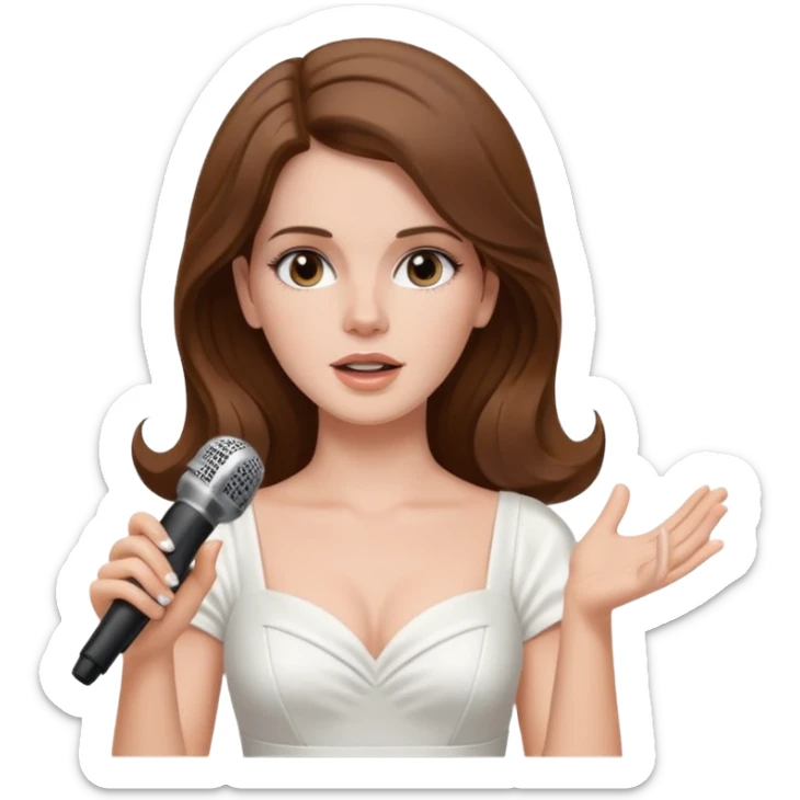minimalist emoji of Lana Del Rey in a white dress, singing, microphone in hand, clean and simple lines sticker