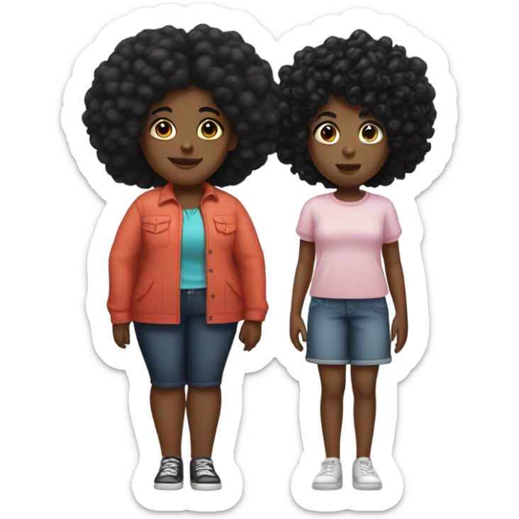 black sister one big one little with puffy black hair sticker