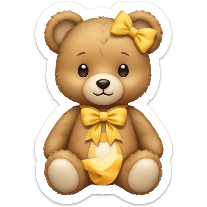 Cute flat-style teddy bear icon for infant daycare. wear a yellow bow in neck
 sticker