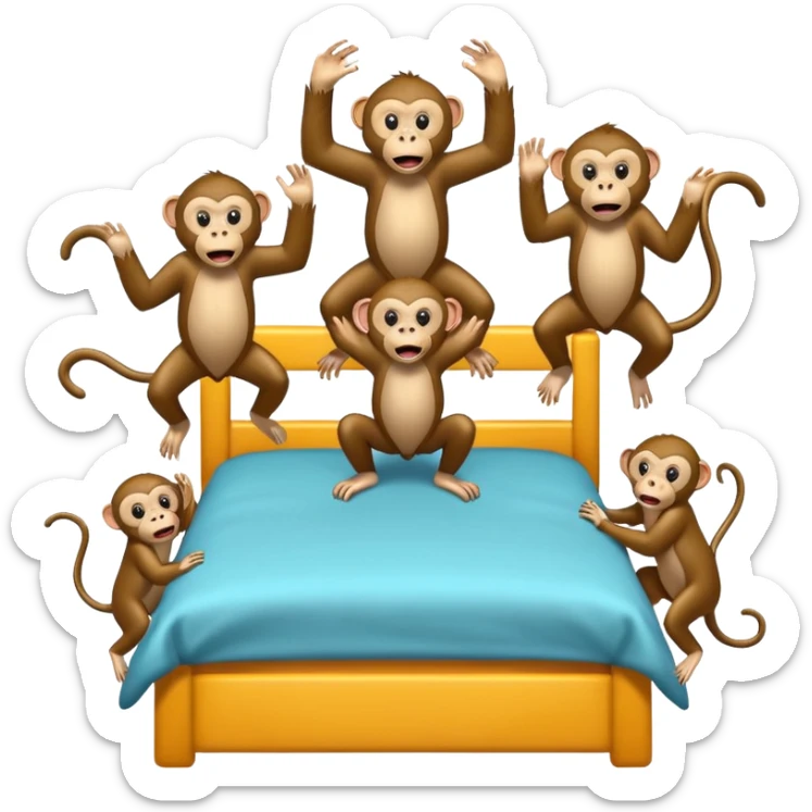 Cinco monitos salta en la cama uno se cayó se golpeó la cabeza mamá llamo al doctor ye le doctor dijo no más monos saita em la cama sticker
