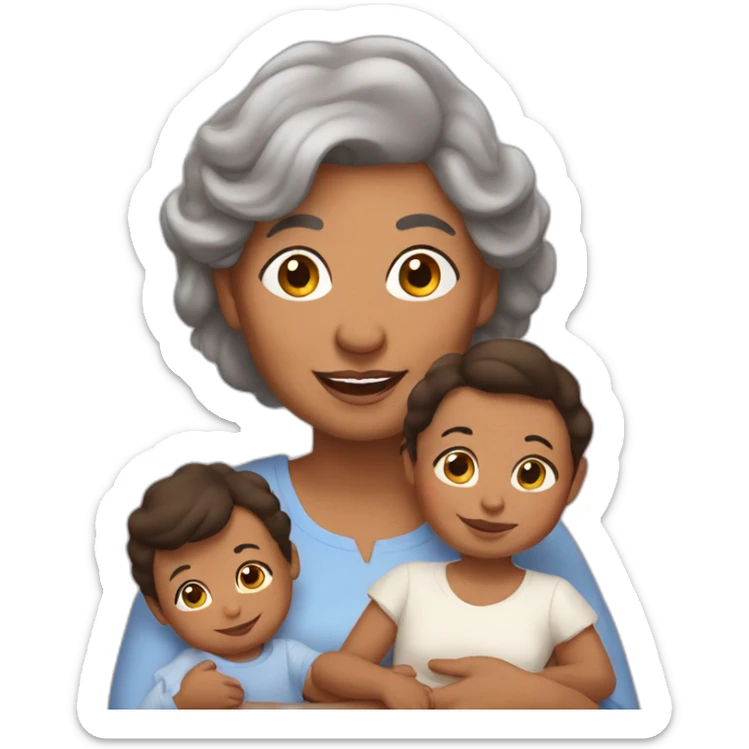 Grandma, brown skin, with babies, Latina, long brown hair sticker