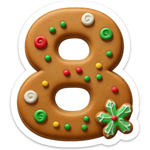 3D emoji of numbers "67" made of gingerbread cookie. Decorated with detailed white sugar icing patterns, tiny red and green candy sprinkles. Warm and cozy aesthetic, soft shadows, 3D clay style, high quality, isolated on a white background. sticker