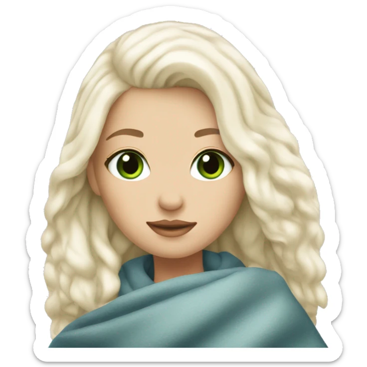 White girl  blonde white hair with blanket and green blue eyes sticker