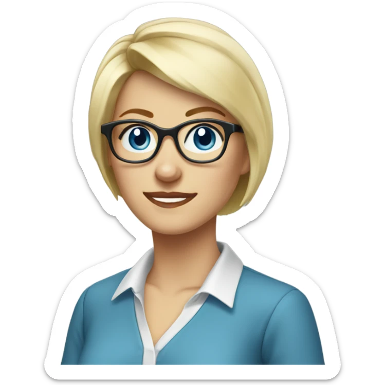female Teacher with glasses blonde short hair blue eyes blouse sticker