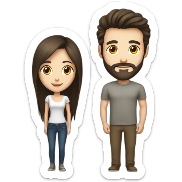 brunette girl and bold guy with beard, he is taller than her, both pretty skinny sticker