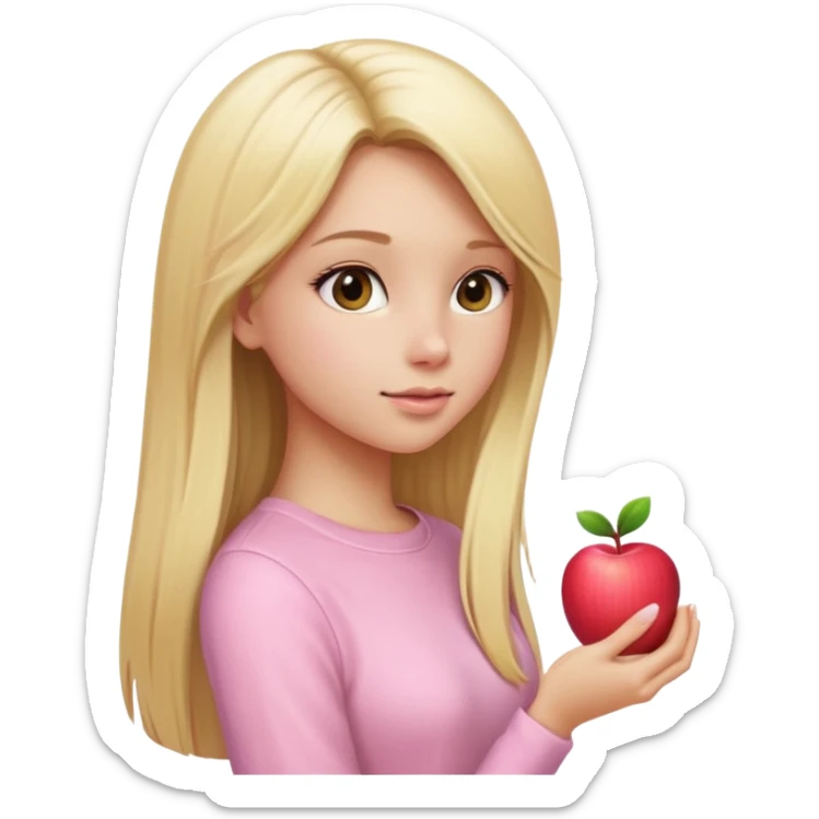 girl in light pink clothes, blonde with long straight hair, side view, pose, Apple emoji style sticker