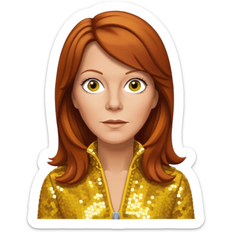 Anni-Frid Lyngstad from ABBA with long reddish brown hair, yellow sequin outfit  sticker