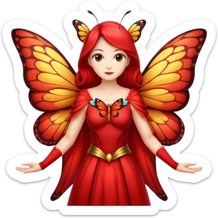 nature spirit woman dressed as butterfly herald red, wing sleeves spread sticker