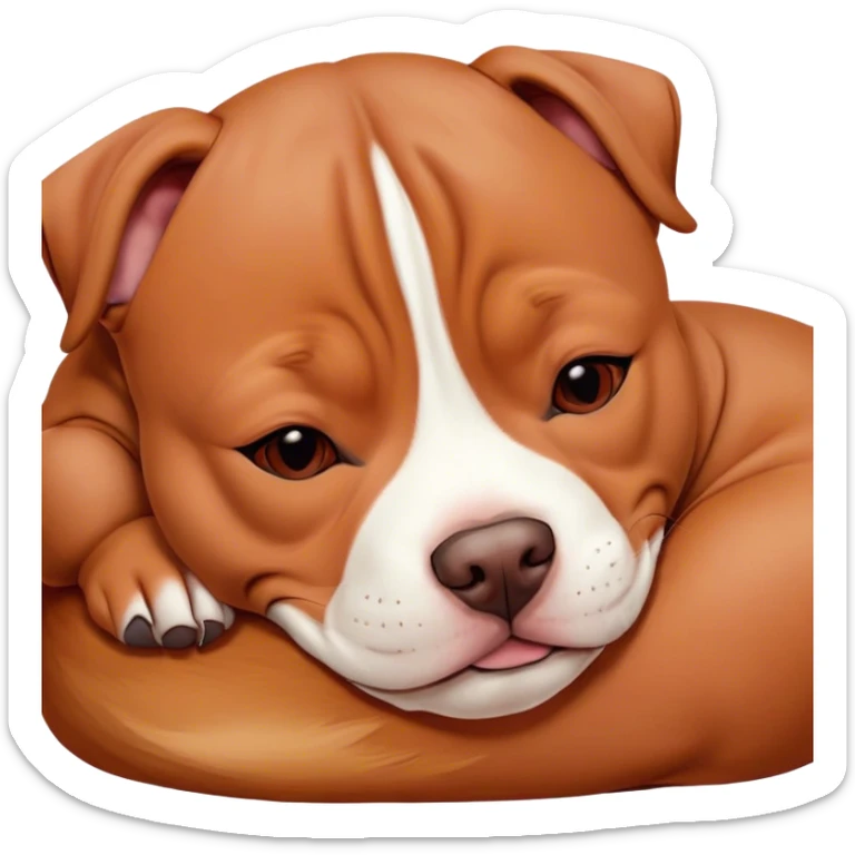 Meme-Worthy Cute Sleeping Red/Fawn Staffordshire Bull Terrier Portrait Emoji, Head resting peacefully with a contented smile, showcasing a delightfully compact build and a luxuriously soft red/fawn Fur with subtle white highlights, eyes shut in a serene nap, Simplified yet hilariously adorable features, highly detailed, glowing with a soft, drowsy light, high shine, relaxed and utterly lovable, stylized with an air of playful laziness, bright and heartwarming, soft glowing outline, capturing the essence of a comically sleepy guardian, so meme-worthy it feels like it could instantly become the next viral sensation of adorable slumber! sticker