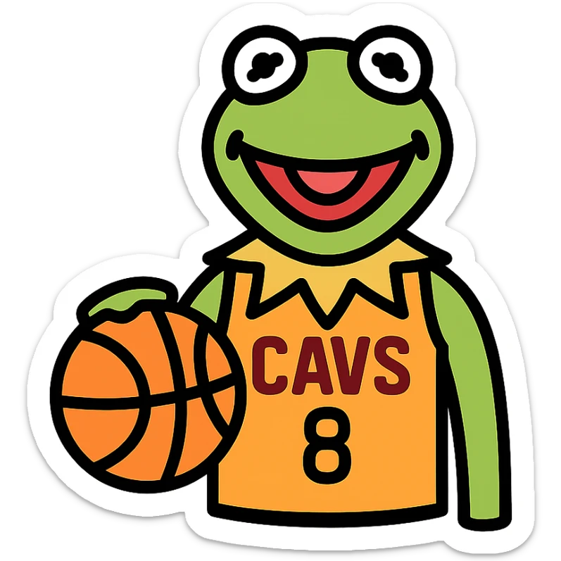 Kermit the Frog as a Cleveland Cavaliers basketball player, #8 jersey, color outline icon sticker