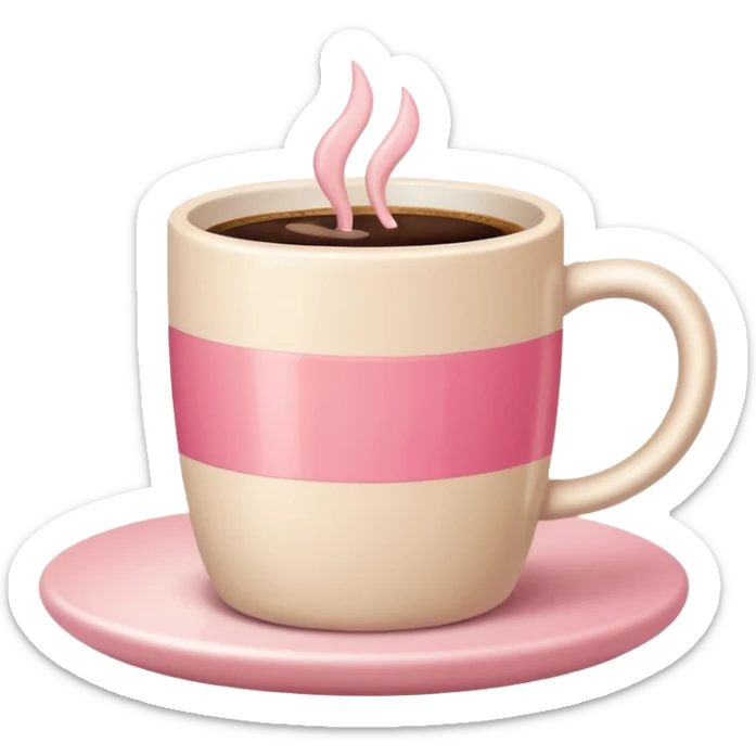 pastel beige and pink palette, lipstick a cup of coffee, a lipstick mark on the edge of the cup, soft grain texture, minimal flat design, no background, cozy pinterest vibe sticker