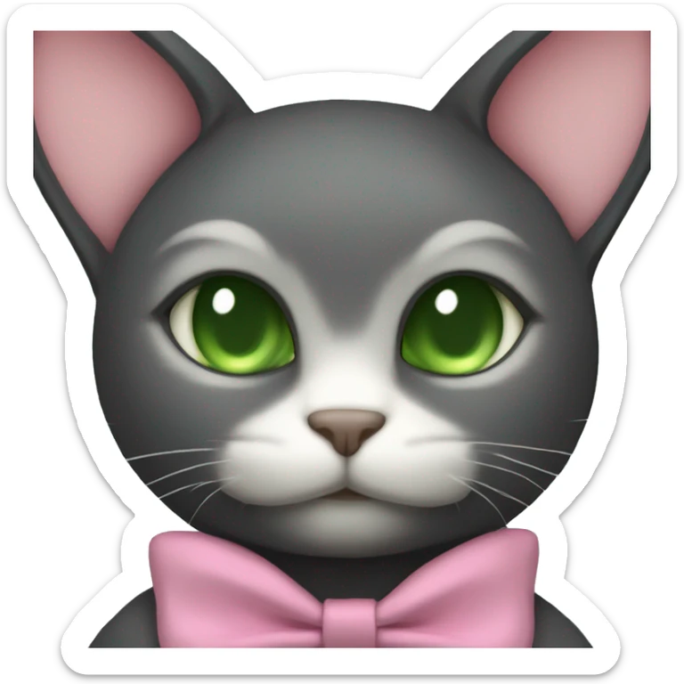 Dark cat IN A BUNNY HOODIE with PINK BOW TIE and dark green eyes sticker