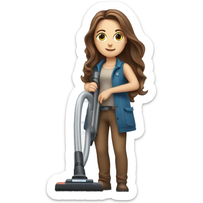  white girl with long brown hair with vacuum cleaner in  hands sticker