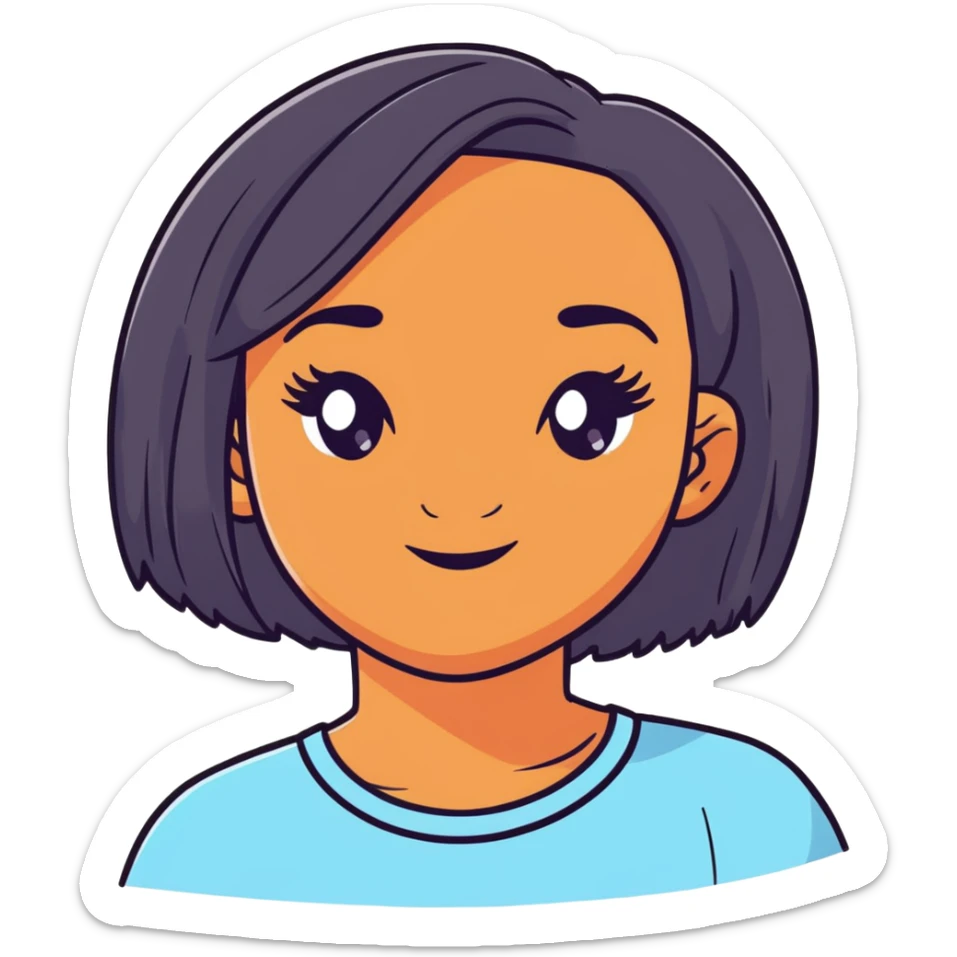 Black girl with fair skin, round face, and straight hair sticker