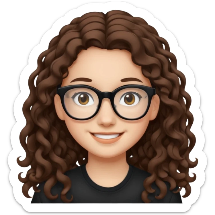 white teen girl with long brown curls and black frame glasses sticker