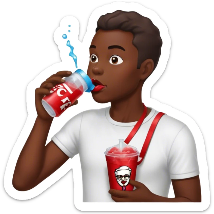 an african male eating kfc, drinking kool aid and some dust out of a water bottle sticker
