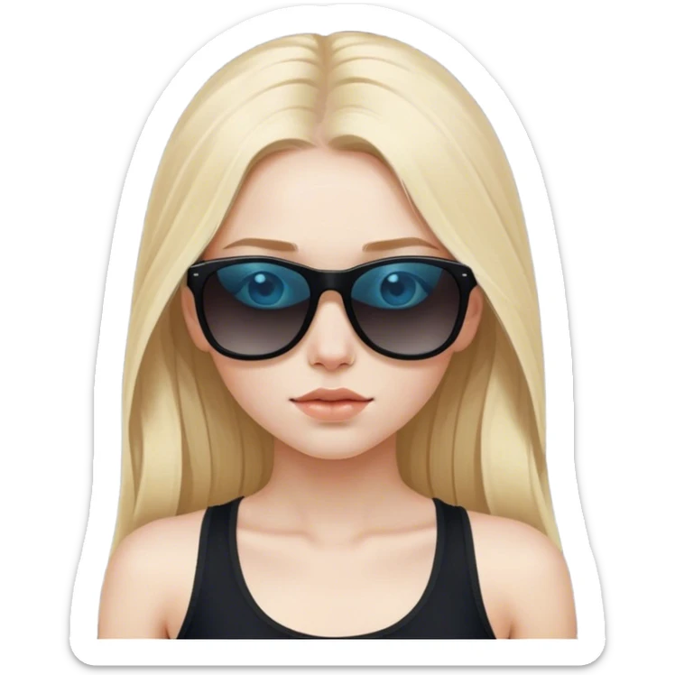 Long blond hair blue eyed girl pale skin with black sunglasses on head and black tank top  sticker