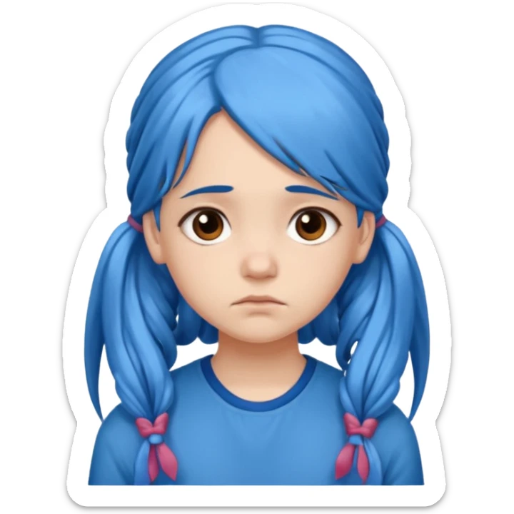 long blue hair girl in pig tails with brown eyes upset sticker