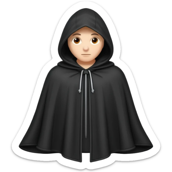 hooded cloak object icon, dark fabric cloak with deep hood, fantasy style, soft folds, 3D cartoon, mobile game icon style, centered, clean background, soft shadow, no text, no watermark
 
 sticker