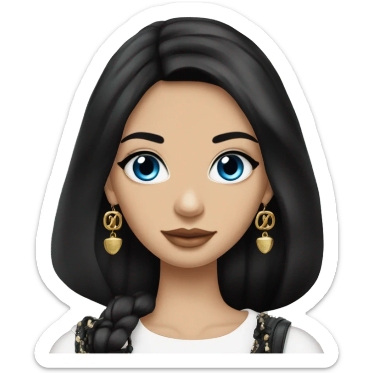 Beautiful girl, Black hair, Straight hair, Long hair, Blue eyes, Russian,Gypsy,model, with chanel bag sticker