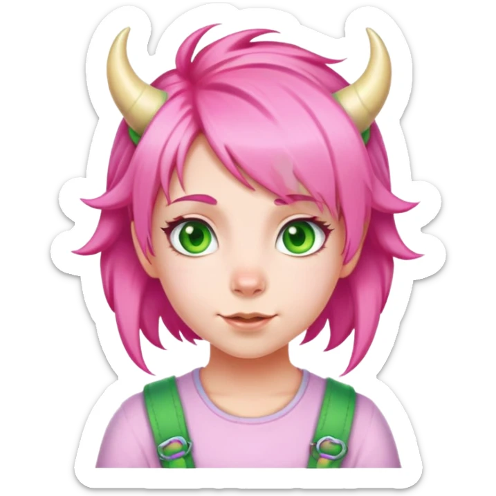 Anya Forger from Spy x Family, cute little girl with pink hair styled with two horn-like tufts, green eyes, and a cheerful expression sticker