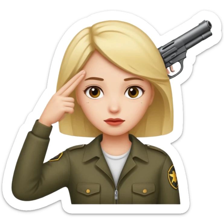 Girl holding a gun hand to head not real gun but made with a hand sticker