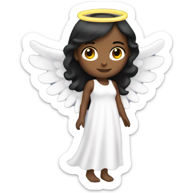 angel with halo and long white dress with wings with black straight hair and brown skin sticker