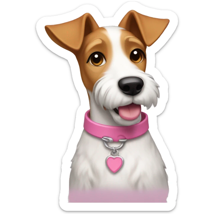 Female fox terrier with a pink collar, caramel fur, in the style of “Lady and the Tramp.” White outline around it sticker
