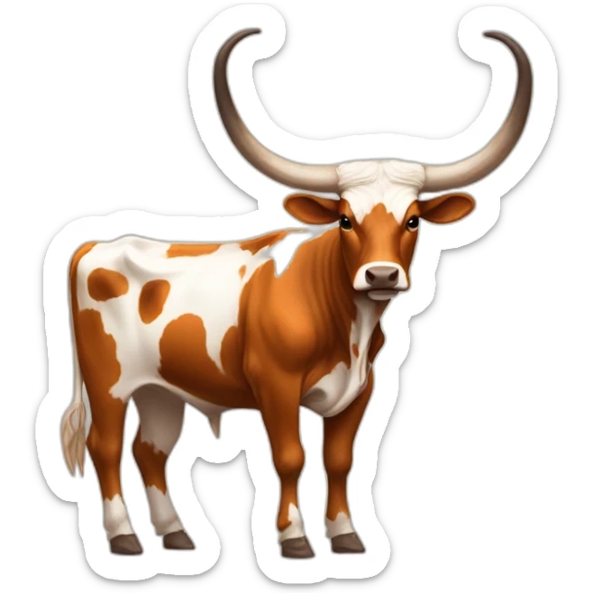 texas Longhorn, ridiculously twisty long horns, full body, not skinny sticker