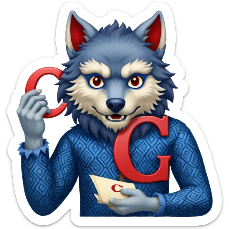 a werewolf hand just the hand holding the letter c make the c made out of persian carpet texture sticker