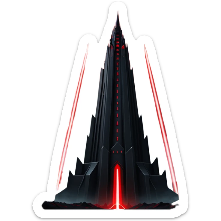 Barad Dúr from Lord of the Rings, Dark, giant Tower, with red laser beams shooting into the sky sticker