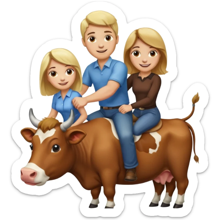 WBlond man and brown hair woman riding a cow sticker