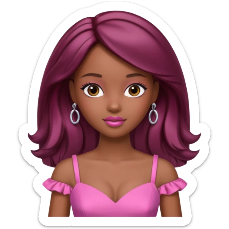 black barbie with brown hair with burgundy highlights  sticker