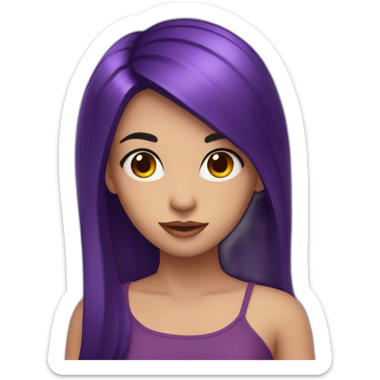 girl with dark purple hair and eyes with a red strand waving sticker
